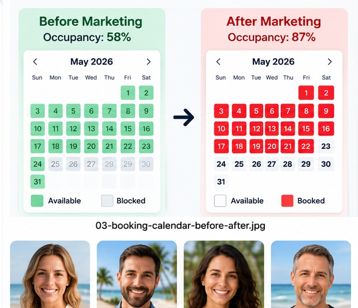Before and after vacation rental booking calendar