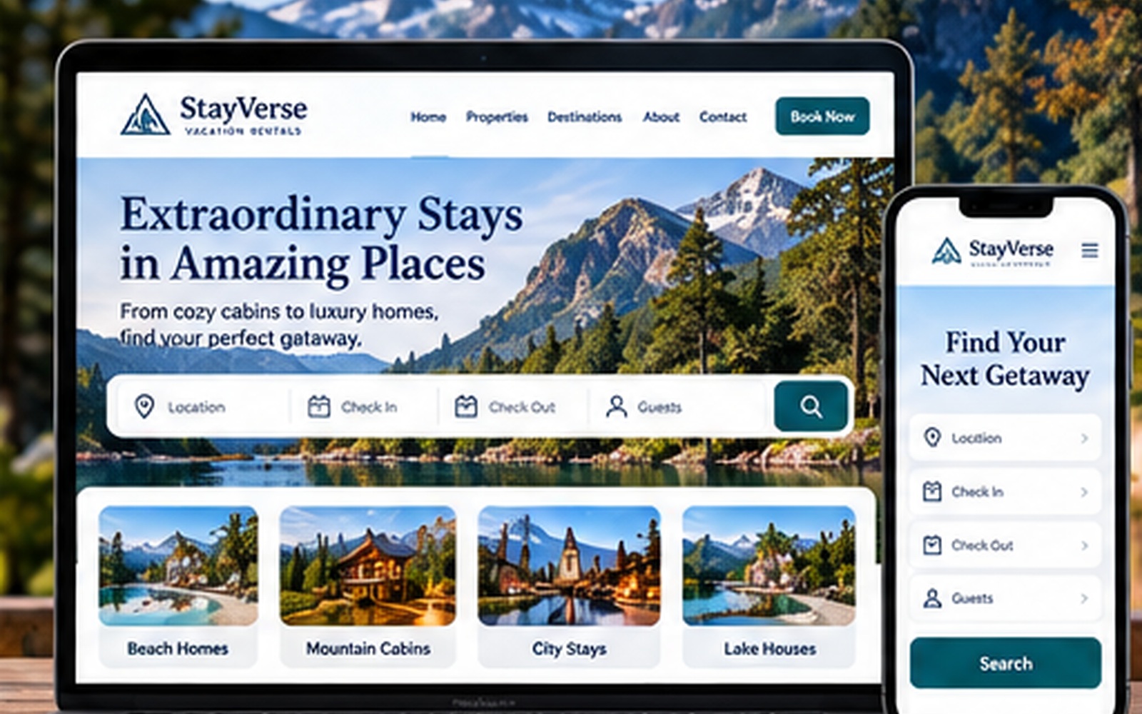 Multi-property vacation rental website example