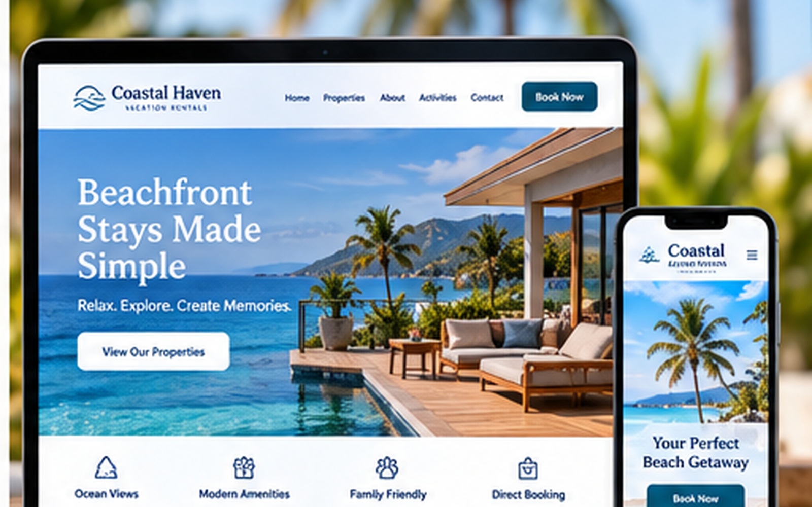 Waterfront vacation rental website example